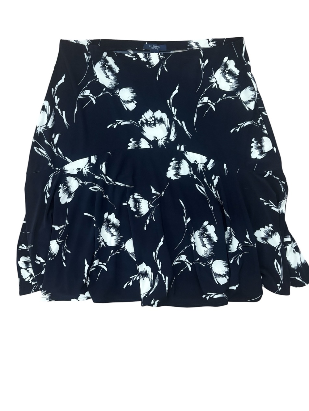 Chaos Floral Skirt Navy Blue With White Floral Print Size Large Flared Hem